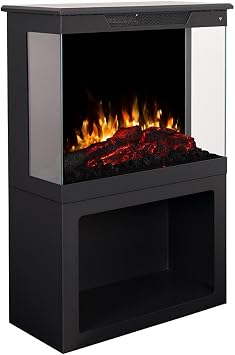 Modern Ember Skyline Smart 3-Sided Electric Fireplace Stove Heater with Storage Base | LED Flame Colors | Alexa/WiFi Enabled | Remote Included | Optional Crackling Sound | Black