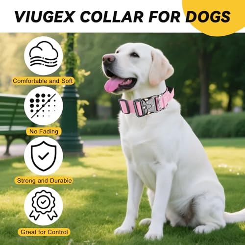 Viugex Taktisches Hundehalsband, Weich Gepolstertes Nylon Hunde Halsband, Langlebig, Premium-Qualität, Verstellbare Hundehalsbänder mit Metallschnalle für Mittlere Große Hunde (Rosa, M)