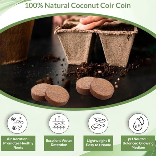 Image of Cocopeat Discs for Plants (50 Discs) | Natural Coco Coir Potting Soil | Suitable for Seeds, Herbs & Flowers