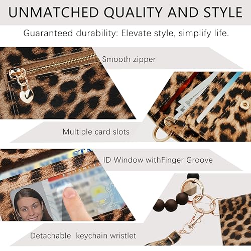 Image of Keychain Wallet for Women,RFID Wristlet Wallet with Beaded Strap | Tri-Fold Design,6 Card Slots,ID Window,Zipper Coin Pocket,Lightweight Carry