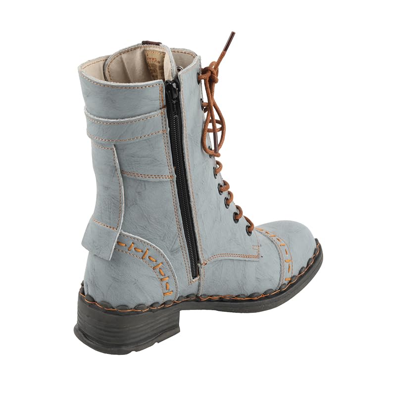 TMA EYES Women's Clasical Lace-Up Zipper Breathable Lining Flat with Hand-stitched Mid-calf Boots2
