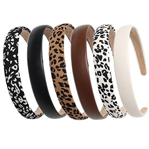 Cuizhiyu Leopard Print Headbands For Women Girls 2Cm Wide Headband Pu Solid Hairband Hair Hoops Hair Accessories 6 Pack cover