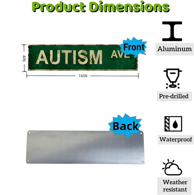 Carastora Autism Awareness Metal Sign – Vintage street sign style phrasing