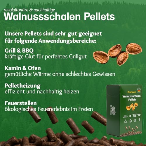 BRIKETTOS Grillpellets – 100% Wallnusschale ohne Zusatzstoffe – Räucherpellets für Smoker, Grill & Pizzaofen mit maximalem Aroma – BBQ Pellets naturbelassen
