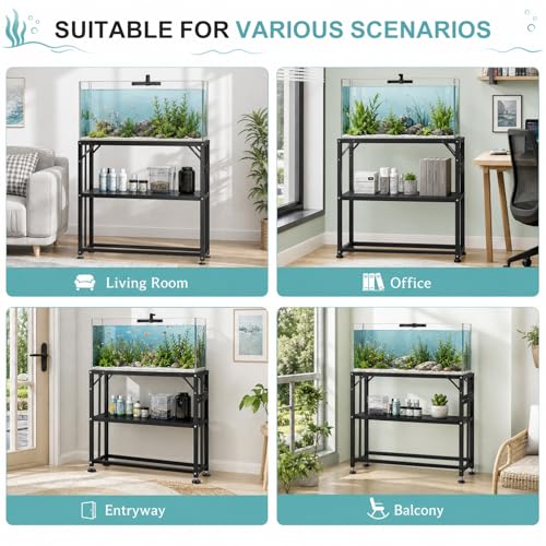 Image of TOCRETOARE Fish Tank Stand 55-75 Gallon, Metal Aquarium Stand, 48.5 inchx19.8 inchx32.4 inch Double-Layer Storage Design, Suitable for Home Office Use, 900LBS Capacity,Black (Tank not Included)