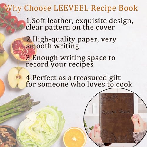 Image of leeveel Blank Recipe Book to Write in Your Own Recipes, 5.6 X 8.2 Recipe Ring Binder with PU Leather Cover, Recipe Journal with 160 Recipes (dark brown)