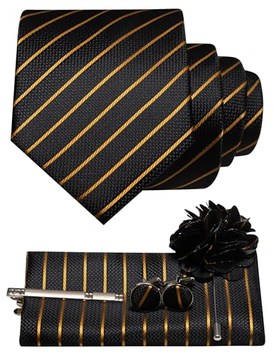 Image of JEMYGINS Mens Tie and Pocket Square,Lapel Pin,Cufflinks,Tie Clip Sets with Gift Box 5PCS