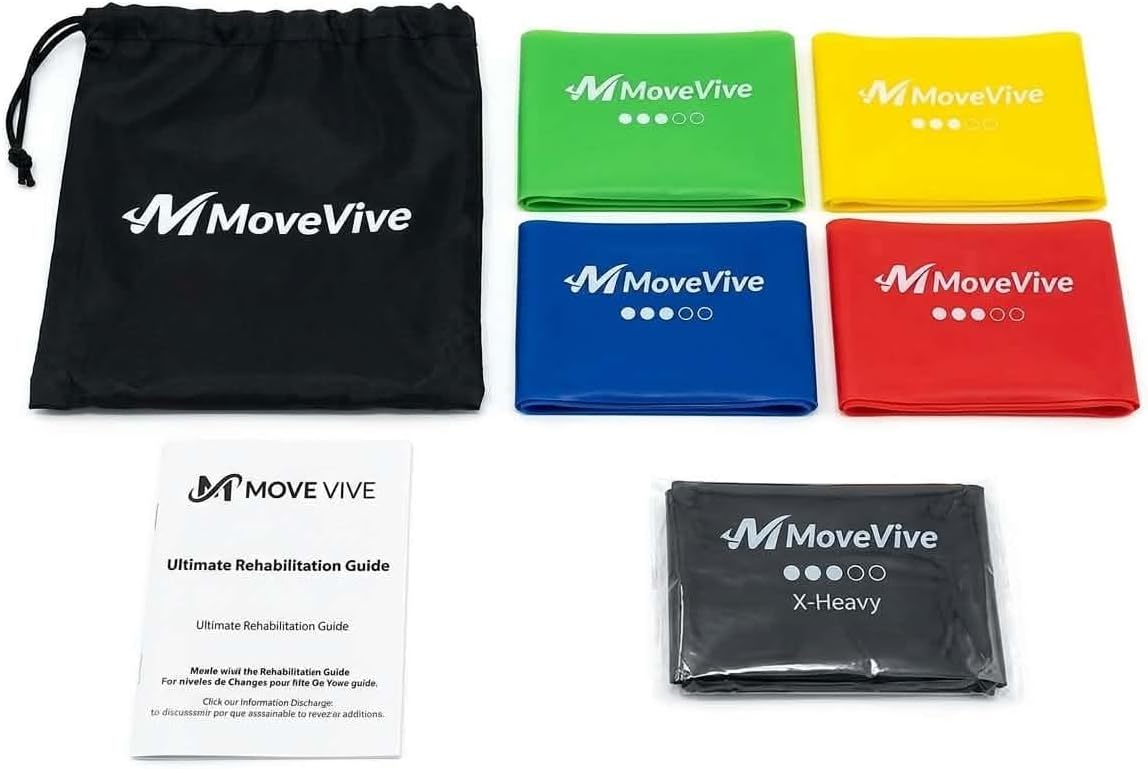 Premium Flat Resistance Bands Set - 5 Professional Therapy Bands for Physical Therapy, Rehab, Home Workout & Fitness - Includes Bilingual English & Spanish Instruction Manual and Carry Bag.