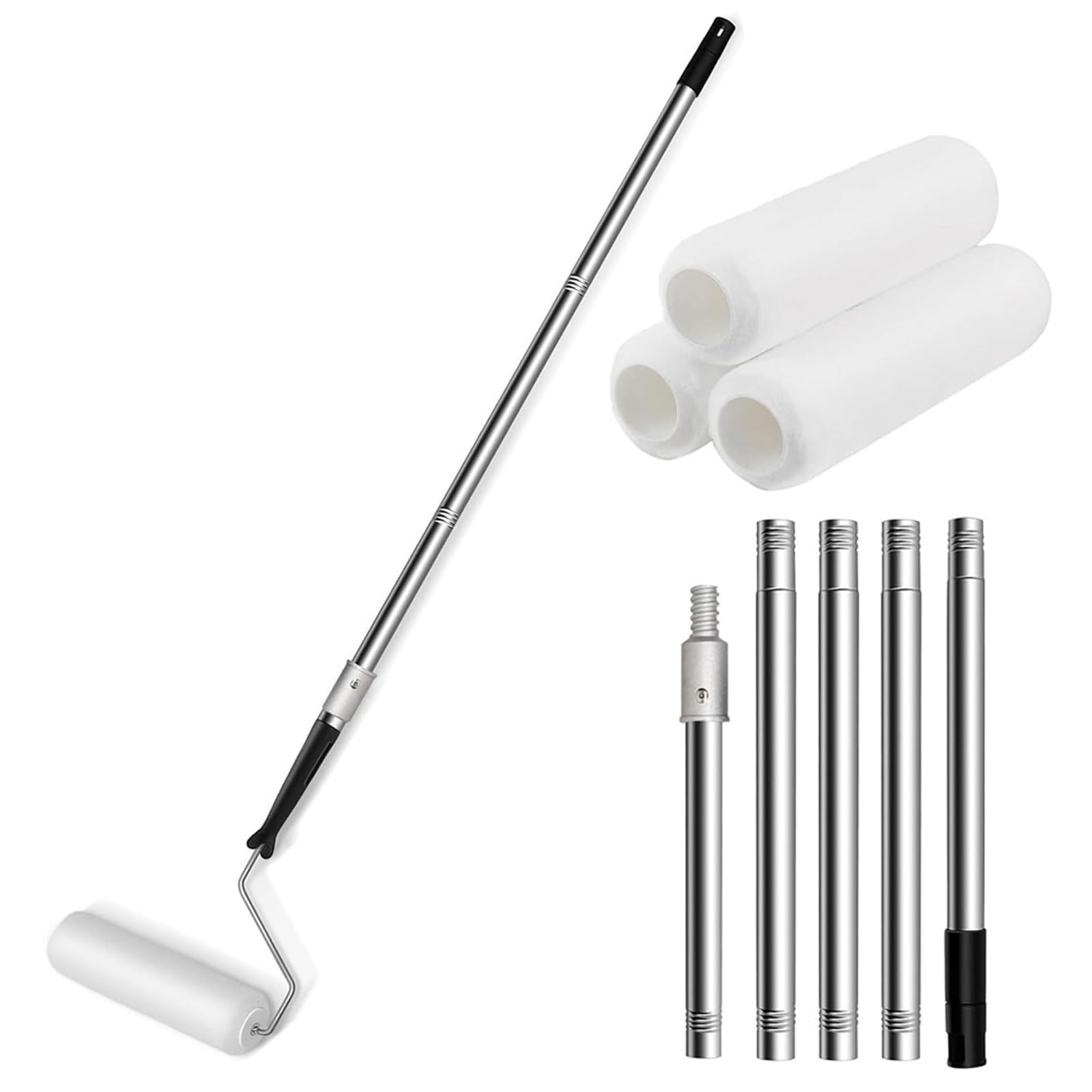 Kalttoy Multicolor Paint Roller Extension Poles With 3 Brush Heads Stainless Steel Telescopic Poles Wall Painting Brushes For Ceiling Stainless Steel Paint Roller Set