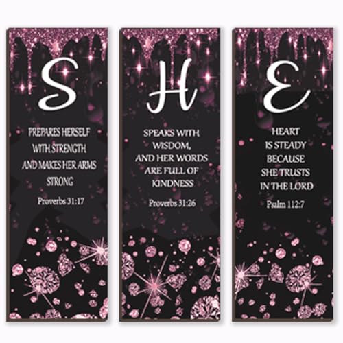 ZONWUTHY 3 Pcs Pink Silver Wall Decor Diamond Bedroom Decor For Women With Religious Black And Pink Bathroom Accessories Office Sign for Home Kitchen Office Wall Decoration 12x4 Inches