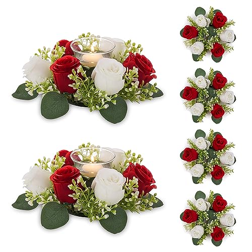 NUPTIO Flower Wreath for Table Centerpieces: 9.05 Inch Small Crimson