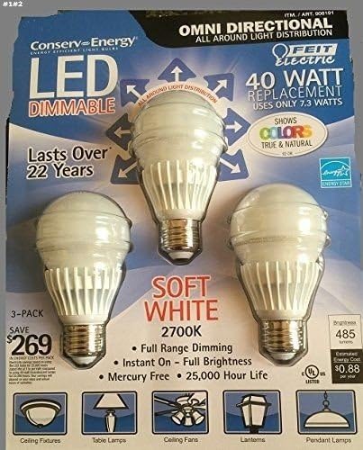 Feit 7.3 Watt A19 Dimmable LED Light Bulbs 3-Pack (equiv to 40 watts)