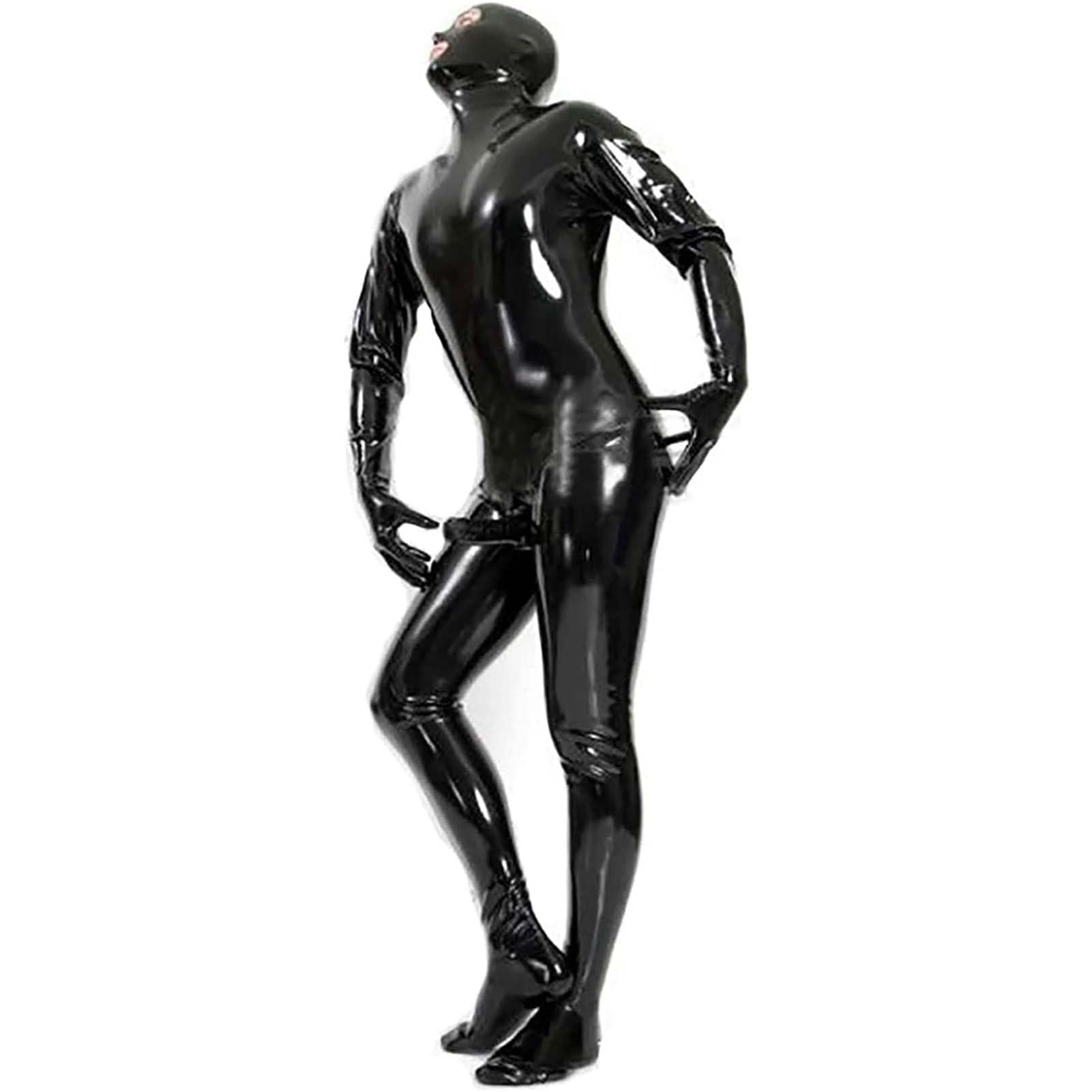 Générique Hommes Bobysuit PVC Cuir Verni Brillant Combinaison Latex Respirant Boîte De Nuit à l'aise Sexy Wet Look Catsuit Fermeture éclair Cuir Verni Bobysuit Vêtements De Club,Noir,M