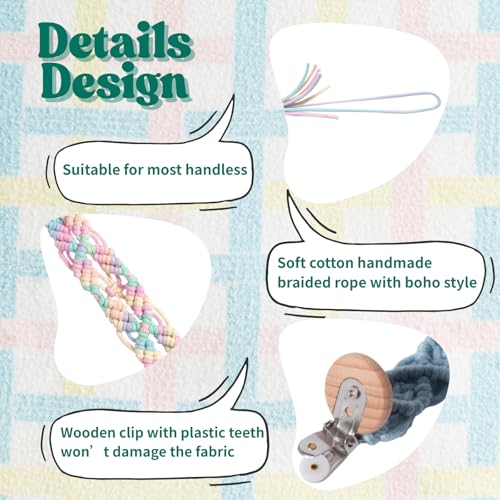 Image of Boho Pacifier Clip for Boys Girls Pacifier Holder Leash Wooden Clips Handmade Braided Cotton Unisex Baby Shower Birthday Gift Christmas Gift (Rainbow - Pattern 5)