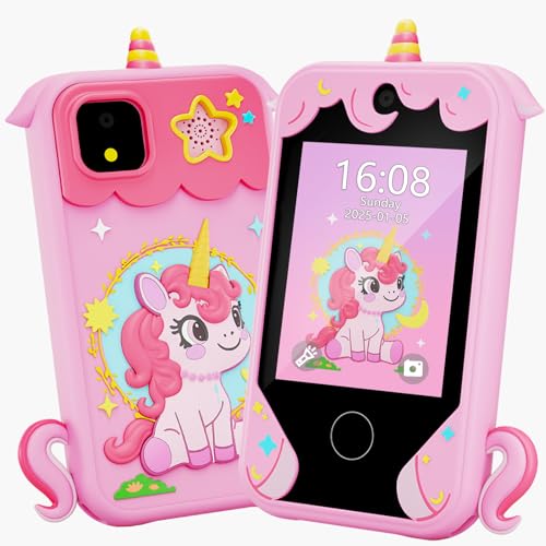 Kids Phone for Girl Toys, Christmas Birthday Gifts for Age 3-10 Year Old Girls Boys Toys, Kids Toddler Smart Phone, Detective Educational Learning Toys with 2.8' Touchscreen, Music Video Game (Pink)