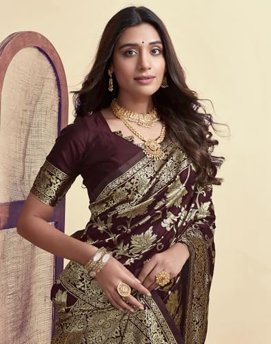 Image of SIRIL Women's Banarasi Silk Saree | Kanjivaram Silk Saree With Unstitched Blouse Piece