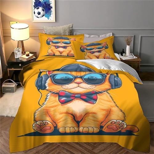 Housse de couette chat fermeture éclair parure lit hypoallergique