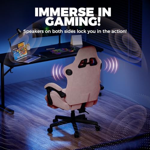 Image of GTPLAYER ACE-PRO Music Gaming Chairs - Built-in Speakers, App Support & Bluetooth Control, Computer Game Chairs with Footrest for Adults, Ergonomic Reclining Silla, Linkage Armrest, Pink 【Velvet】