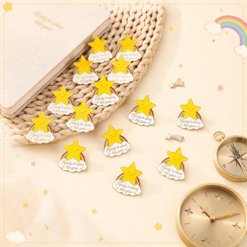 Image of Lyrow 25 Sets Inspirational Back to School Gift Rainbow Star Pins Bulk | Ready to Shine This Year Design, Star Brooch with Motivational Cards Bags, Funny Favors for Students Teacher Coworker