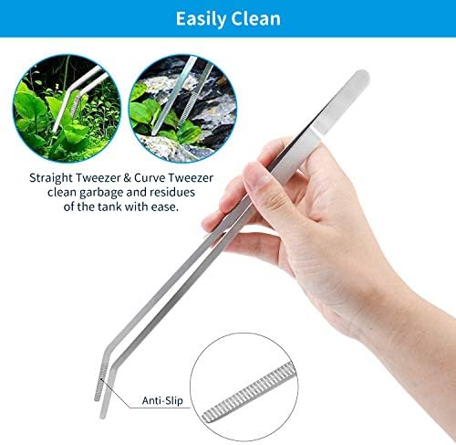 PETTOM Aquascaping Tool Set - Aquatic Plant Tweezer Scissor Substrate Spatula Aquarium Scraper 5 in 1 Stainless Steel Fish Tank Starter Kit & Aquarium Tank Plant Kit