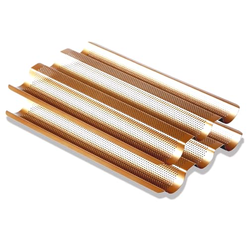 PONIXA Plaque de cuisson anti-adhésive en acier carbone perforée pour baguette française (3 Baguettes set of 2)