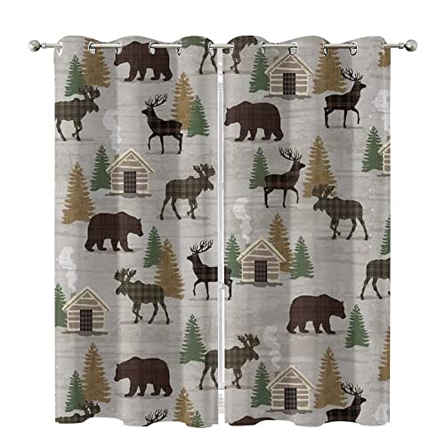 Asoohoe Camouflage Blackout Curtains, Country Style Farmhouse Lodge Bear Moose Deer Room Drapes Window Curtain For Bedroom Living Room Set Of 2 Curtain Panels Home Fashion 42X63 Inch #TOP1