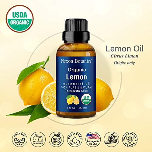 Organic Lemon Essential Oil 30 ml - 100% Pure and Natural USDA Certified Therapeutic Grade - Excellent Air Freshener - Perfect for Aromatherapy, Skin, and Hair Care - Nexon Botanics