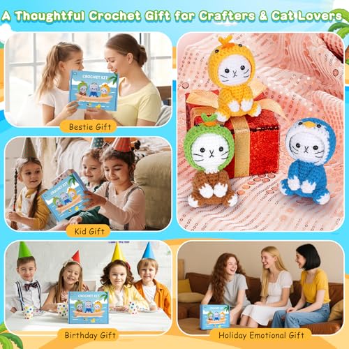 Image of Crochet Kit for Beginners, 3 Pack Duck Cat Crochet Kits with Step-by-Step Video Tutorials, Beginner Crochet Kit for Adults, Crochet Animal Kit for Starters, DIY Craft Gift for Cat Lover