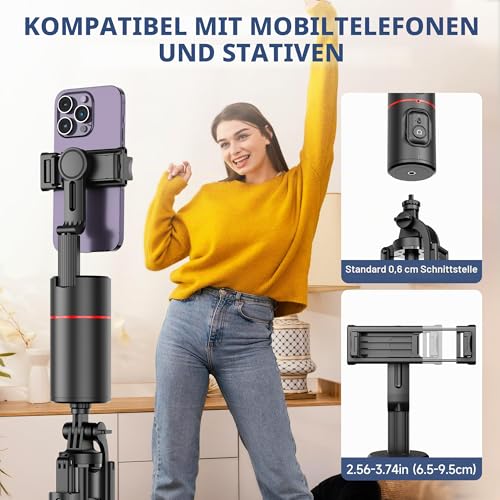 Automatisches Gesichtserkennungs-Stativ, Keine App Erforderlich, Intelligente Handyhalterung mit Fernbedienung, um 360° Drehbare Handykamera-Halterung mit Smartphone-Halterung, Stativ für Vlogs/TikTok