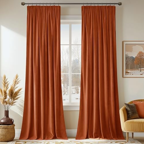 MIULEE Samtvorhang Kräuselband Blickdicht 2er Set Orange-rot 140x245cm | Samtvorhang schwer blickdicht, thermische Isolierung, Kräuselband, edler Look für Wohn- und Schlafzimmer