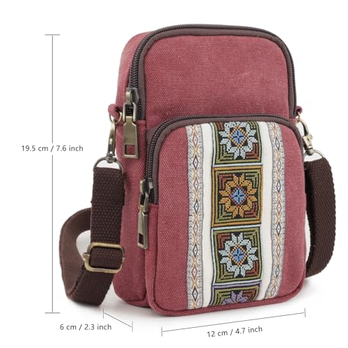 SILKAREA Women Canvas Cell Phone Purse Crossbody Bag Embroidered Small Shoulder Bags Handbags Credit Card Wallet Pouch3