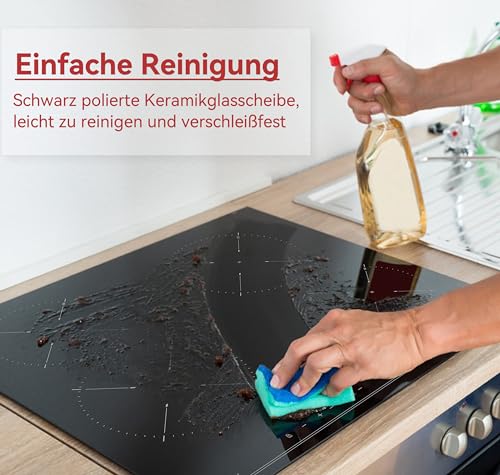 Foto von Induktionskochfeld 60cm, Eingebautes Schwarzes elektrisches Kochfeld, mit 4 Kochzonen, 9 Leistungsstufen, Geeignet für Eisen- und Edelstahltöpf