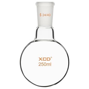 XCD Borosilicate Glass Single Neck Round Bottom Boiling Flask with 24/40 Standard Taper Outer Joint, Heavy Wall, 250 ml