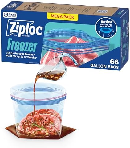 Ziploc Gallon Food Storage Freezer Bags, Stay Open Design, Easy t...