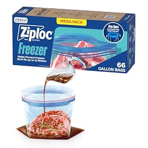 Ziploc Gallon Freezer Bags, Food Storage, Stand-Up Bottom, 66 Count