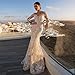 Mermaid Wedding Dresses for Bride Lace Beach Tulle Applique V-Neck Boho Bridal Dress with Detachable Train White
