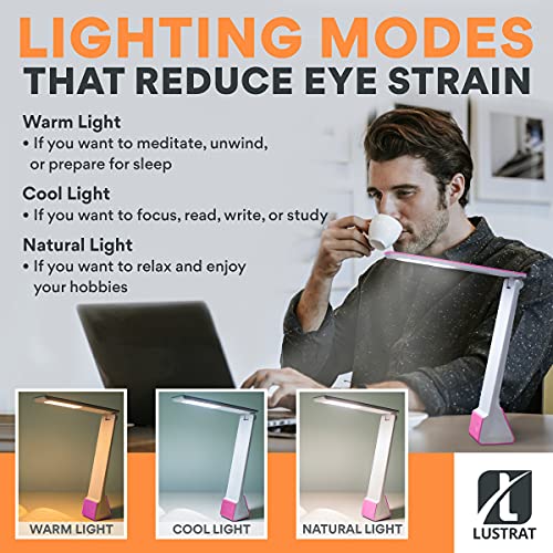 Lustrat Led Desk Lamp - Minimalistic Office Desk Lamp - Rechargeable Lamp With Bed, Study, And Work Desk Light Modes - Portable Table Desk Lamp For Back To School And Work From Home Set-Up - Rose #TOP2