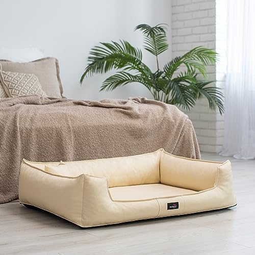 tierlando® Orthopädisches Hundebett Goofy Easy Clean aus Kunstleder mit Matratzenschoner, für mittelgroße und große Hunde Größe: 130x100cm Farbe: 05 Creme