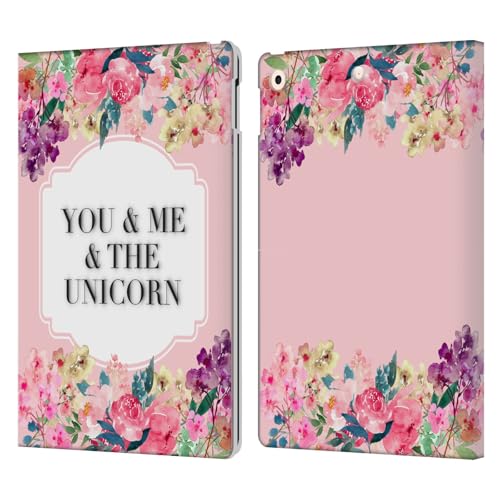 Étui cuir iPad 10.2 sous licence Monika Strigel avec motif licorne et fleurs