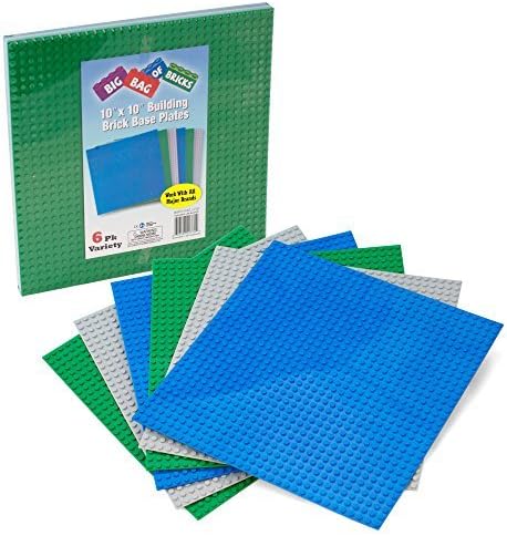 SCS Direct Bricks Building Blocks Baseplates - Large 10" x 10" Stackable Baseplate - Variety Pack Plates with Dual Connectivity(6 Pk) Compatible with and Tight fit All Major Building Blocks Brands