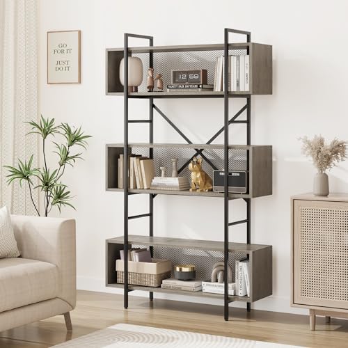 GAOMON 6 Tier Bookshelf with Storage, 71.3 Inch Tall Industrial Book Shelf with Open Display Bookshelves, 6 Shelf Bookcase with Metal Frame for Living Room, Bedroom and Home Office-Grey