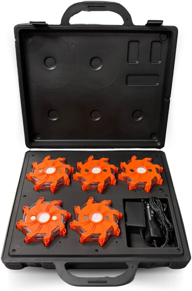 Magnetic Rechargeable Road Flare Kit with Carrying Case, Sequential Warning 5 Pack