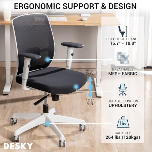 Image of Desky Luminous Ergonomic Mesh Office Chair, High Back Desk Chair with Adjustable Headrest, Lumbar Support, 3D Armrests, Tilt Recline & Swivel Base, Breathable Task Chair for Home or Office (Black)
