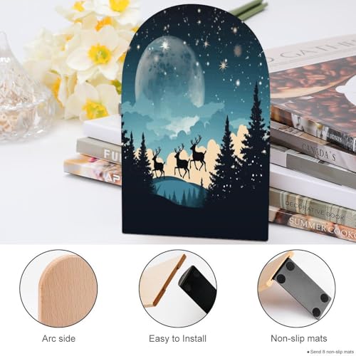 Sujetalibros decorativos de madera navideños para decorar estantes de invierno 5