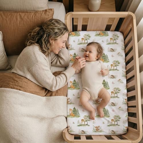 Image of 3 Pack Bedside Bassinet Sheets Girl & Boy 33 inch x 20 inch Rectangle | for Baby Delight, Newton, Airclub, Maxi Cosi, Angelbliss, Dream on Me, Mika, Harppa, Amke, Ezebaby Mattress, Green Animals