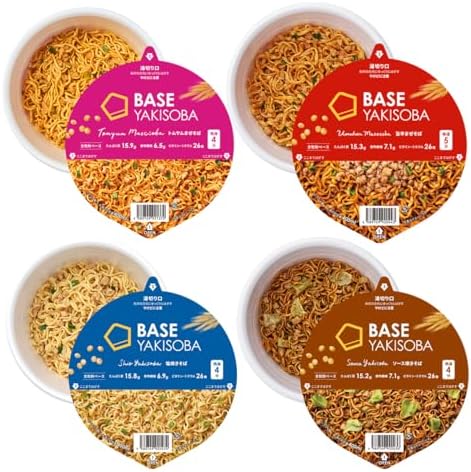 （23:30時点） 【塩分ひかえめ】ベース焼きそば カップ麺 4種8個【トムヤムまぜそば・塩焼きそば・旨辛まぜそば・ソース焼きそば】置き換えダイエット ダイエット食品 完全栄養食 たんぱく質 長期保存 ベースフード BASE FOOD