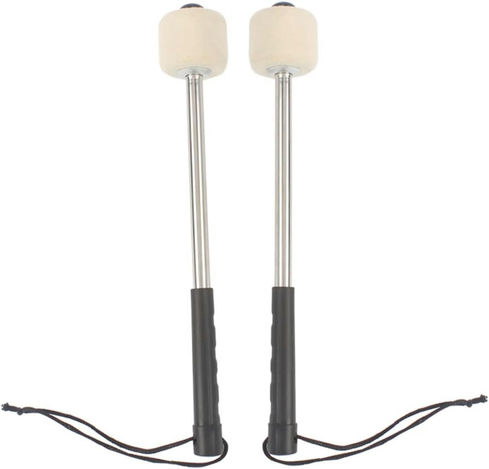SUNYINA Percussion Marching Band, Bass Drum Mallet Felt Head Percussion Mallets Timpani Sticks with Stainless Steel Handle 1 Pair Black, Metal Drumstick Mallet