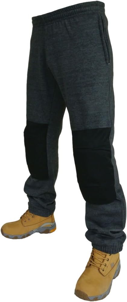Mens Cuffed Pocket Jogging Fleece Bottoms Trousers Work Joggers Pants with Free Knee Pads