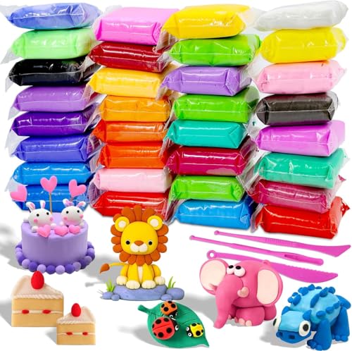 Image of Eclet (Pack of 24) Air Dry Clay, Colorful Children Soft Clay, Creative Art Crafts, Gifts for Kids-Multi Color. Non-Toxic Modeling Magic Fluffy Foam Bouncing Clay Putty Kit for Kids with Tools (24)