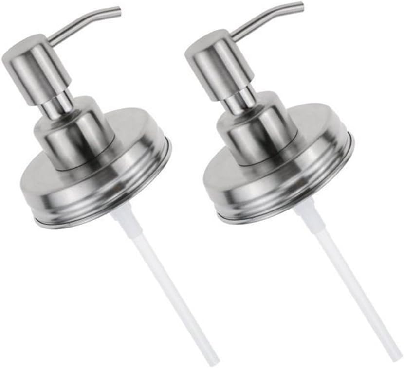2 Pack Mason Jar Soap Dispenser Lids Stainless Steel Soap and Lotion Dispenser Lids for Bathroom or Kitchen (Silver)
